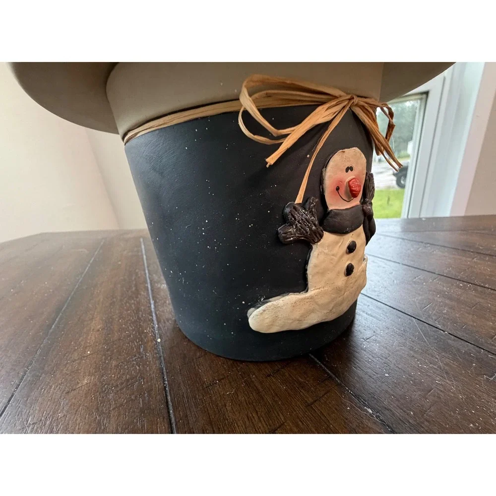 Let It Snow Ceramic Snowman Candle Holder with Heart Cutout Lampshade Topper